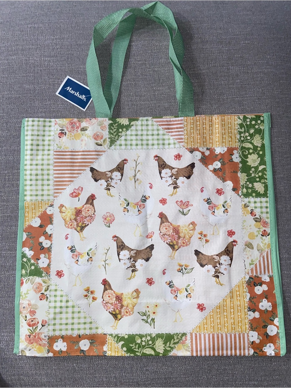 Marshalls Green and Cream Patchwork Chicken Reusable Tote— NEW!